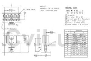 3,0mm 10pole female wire, metal latch UL 94V-0 dwg