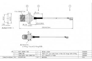 U.FL - TNC(F)ST SQFlange+O-ring L150mm dwg