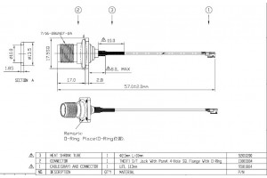 U.FL - TNC(F)ST SQFlange+O-ring L57mm dwg