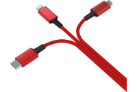 USB-KAAPELI A-USB-C/microUSB/Lightning 1,2m punainen