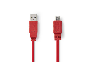 USB-2.0 KAAPELI A-UROS / microB U 1m punainen