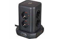 Socket tower 8-fold in 45° arrangement (4x USB, with 2 cables, two-pole switch)