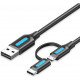 Vention 2 in 1 USB-2.0 KAAPELI A-UROS/USB-C/microUSB 0,5m