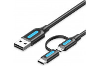 Vention 2 in 1 USB-2.0 KAAPELI A-UROS/USB-C/microUSB 0,5m