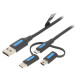USB-2.0 KAAPELI A-USB-B/USB-C/microUSB 0,5m