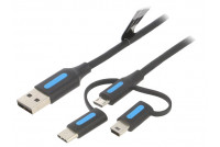 USB-2.0 KAAPELI A-USB-B/USB-C/microUSB 0,5m