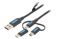 Vention USB-2.0 KAAPELI A-UROS / USB-C/microUSB/miniUSB 0,5m