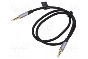 Cable Jack 3,5mm 4pin plug,both sides 0.5m black textile
