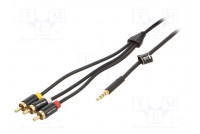 Cable Jack 3,5mm 4pin plug,RCA plug x3 1.5m black PVC 26AWG