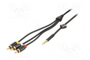Cable Jack 3,5mm 4pin plug,RCA plug x3 2m black PVC 26AWG