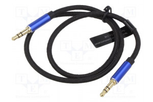 Cable Jack 3.5mm 3pin plug,both sides 0.5m black textile