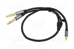 Kaapeli Jack 3,5mm 3pin pistoke,Jack 6,3mm pistoke x2 1m