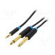 Kaapeli Jack 3,5mm 3pin pistoke,Jack 6,3mm pistoke x2 2m