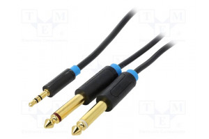 Kaapeli Jack 3,5mm 3pin pistoke,Jack 6,3mm pistoke x2 2m