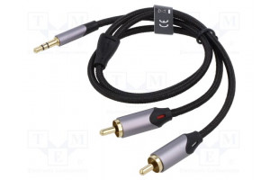 Cable Jack 3.5mm 3pin plug,RCA plug x2 0.5m black PVC