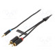 Cable Jack 3.5mm 3pin plug,RCA plug x2 1.5m black PVC