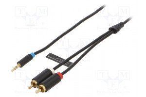 Cable Jack 3.5mm 3pin plug,RCA plug x2 1.5m black PVC