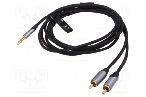 Cable Jack 3.5mm 3pin plug,RCA plug x2 1.5m black PVC