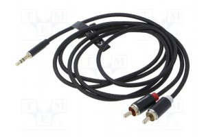 Cable Jack 3.5mm 3pin plug,RCA plug x2 1.5m textile black
