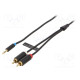 Cable Jack 3.5mm 3pin plug,RCA plug x2 10m black PVC