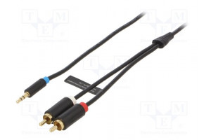 Cable Jack 3.5mm 3pin plug,RCA plug x2 10m black PVC