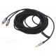 Cable Jack 3.5mm 3pin plug,RCA plug x2 10m black PVC textile