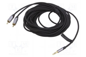Cable Jack 3.5mm 3pin plug,RCA plug x2 10m black PVC textile