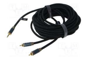 Cable Jack 3.5mm 3pin plug,RCA plug x2 10m black textile