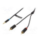 Cable Jack 3.5mm 3pin plug,RCA plug x2 1m black Øcable: 3.5mm