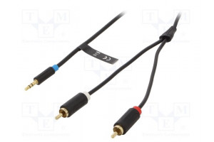 Kaapeli Jack 3,5mm 3pin pistoke,RCA-pistoke x2 1m musta PVC