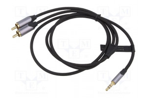 Cable Jack 3.5mm 3pin plug,RCA plug x2 1m black Øcable: 3.5mm