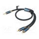 Cable Jack 3.5mm 3pin plug,RCA plug x2 1m black textile