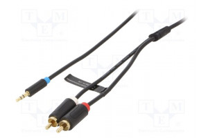 Cable Jack 3.5mm 3pin plug,RCA plug x2 2m black Øcable: 3.5mm