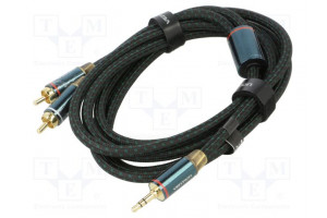 Cable Jack 3.5mm 3pin plug,RCA plug x2 2m black textile