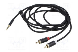 Cable Jack 3.5mm 3pin plug,RCA plug x2 2m textile black