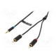 Cable Jack 3.5mm 3pin plug,RCA plug x2 3m black Øcable: 3.5mm