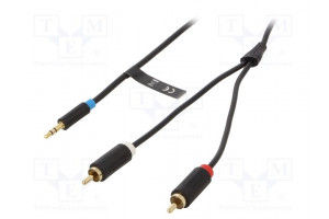 Cable Jack 3.5mm 3pin plug,RCA plug x2 3m black Øcable: 3.5mm