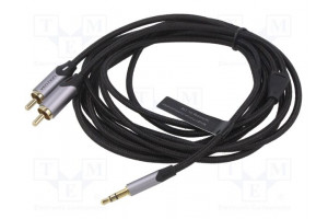 Cable Jack 3.5mm 3pin plug,RCA plug x2 3m black Øcable: 3.5mm