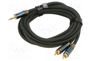Cable Jack 3.5mm 3pin plug,RCA plug x2 3m black textile