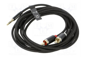 Cable Jack 3.5mm 3pin plug,RCA plug x2 3m textile black