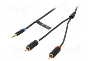 Cable Jack 3.5mm 3pin plug,RCA plug x2 5m black Øcable: 3.5mm
