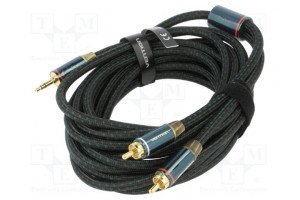 Cable Jack 3.5mm 3pin plug,RCA plug x2 5m black textile