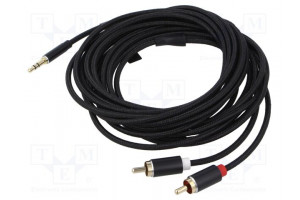 Cable Jack 3.5mm 3pin plug,RCA plug x2 5m textile black
