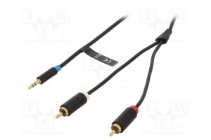 Cable Jack 3.5mm 3pin plug,RCA plug x2 8m black Øcable: 3.5mm