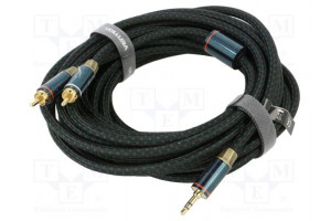 Cable Jack 3.5mm 3pin plug,RCA plug x2 8m black textile