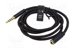 Cable Jack 3.5mm 4pin socket,Jack 3,5mm 4pin plug 1m black
