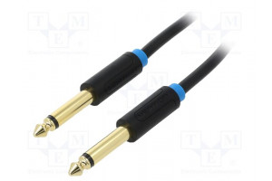 Cable Jack 6,3mm 2pin plug,both sides 1m Plating: gold-plated