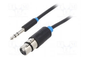 Cable Jack 6,3mm 3pin plug,XLR female 3pin 10m black PVC