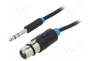 Cable Jack 6,3mm 3pin plug,XLR female 3pin 15m black PVC