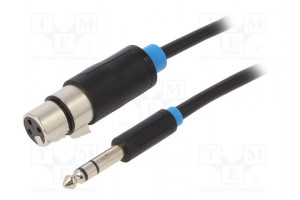 Cable Jack 6,3mm 3pin plug,XLR female 3pin 1m black PVC